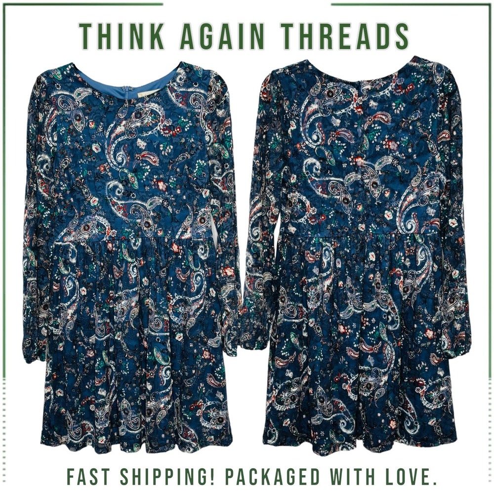 NWT Altar'd Blue Paisley Mesh Knee Length Dress Size Large